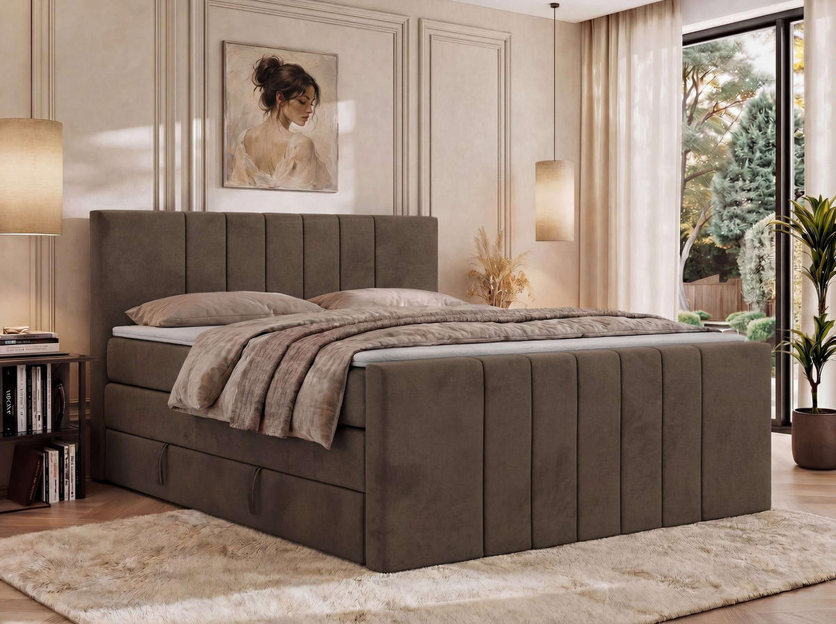 BOXSPRINGBETT INERO DUO KING 160/200 - Braun Velvet - Topper T25 - H4 - Schwarz/Braun, Kunststoff/Textil (160/200cm) - MKS