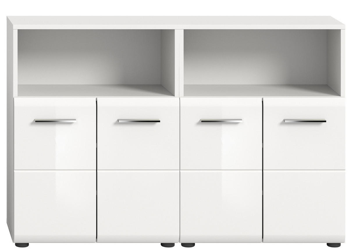 BADOMMODE weiß Hochglanz 120 x 106 cm, 2x Badezimmer Kommode - Weiß Hochglanz/Silberfarben, Holzwerkstoff/Kunststoff (120/80/30cm) - Inn.Furn