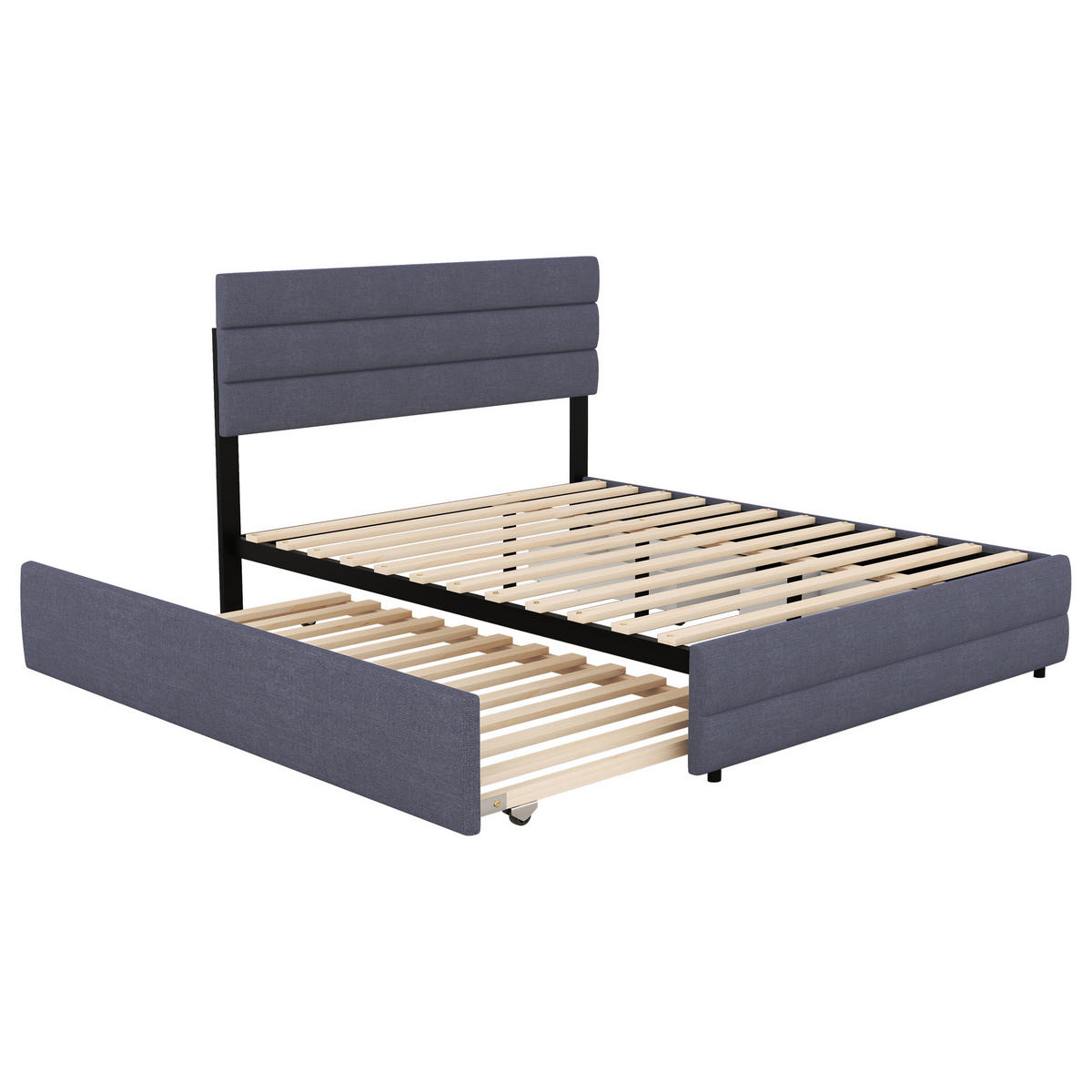 POLSTERBETT 140/200 cm grau mit Unterbett und zwei Schubladen - Grau, Textil (140/200cm) - OKWISH