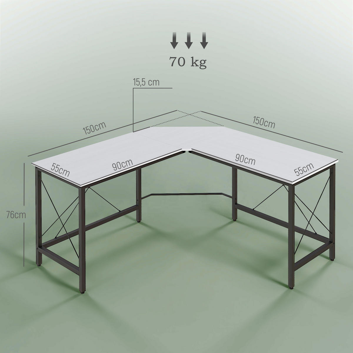 ECKSCHREIBTISCH Weiß 1 Stück - Weiß, Holzwerkstoff (150/76/76cm) - GiPP