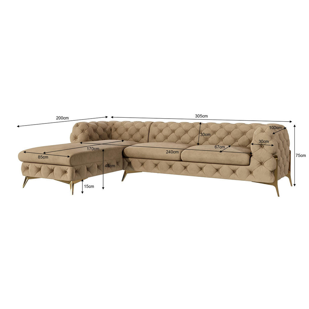 Thumbnail - S-Style Möbel Ecksofa, Beige, Textil, Echtholz,Buche, Birke, 5-Sitzer, Füllung: Polyetherschaumkern, Eckteil, L-Form, Ot...