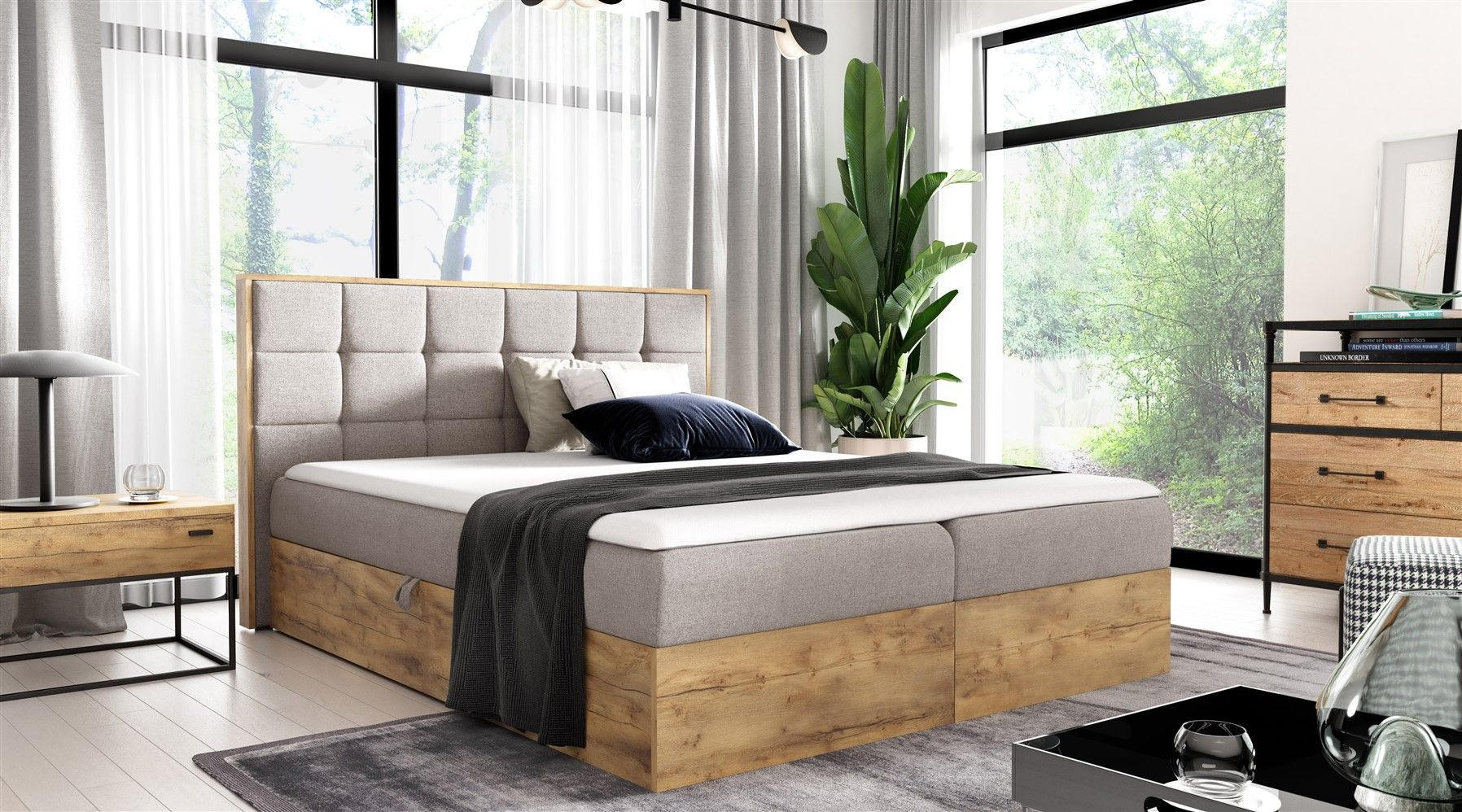 BOXBETT Kalypso überlänge Faro - Beige, Holzwerkstoff/Textil (200/220cm) - Fun Möbel