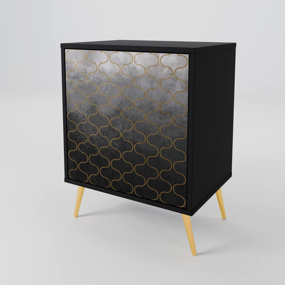 SIDEBOARD TESSELATED GRAYISH, Schwarz, 57,5x42x72,5 cm, Schwarze Metallfüße - Multicolor/Schwarz, Holzwerkstoff/Metall (57.5/72.5/42cm) - SpaceRebels