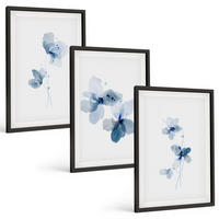 BILDER SET 3er Set - 40x60 cm Schwarzer Rahmen - Blaue Blumen - Schwarz, Kunststoff (40/60cm) - TULUP