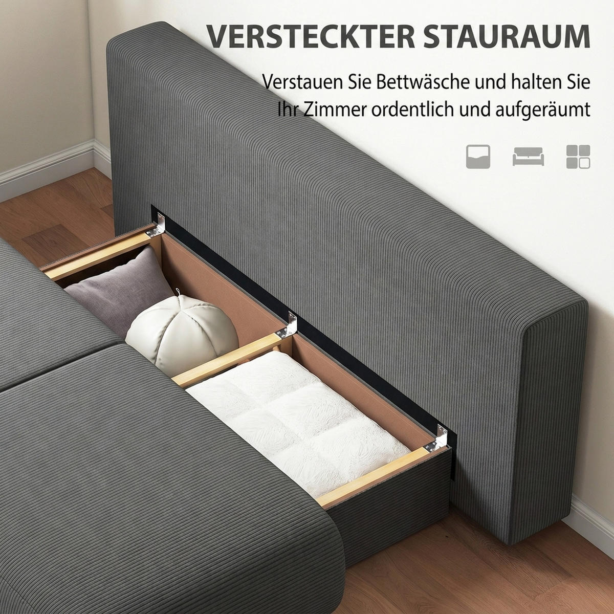 BÄDDSOFFA i grå manchester - Beige/Grå, Textil/Plast (100/84/188cm) - HOMCOM