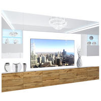 WOHNZIMMERWAND Schrankwand mit LED Weiß / Eiche Wotan - Eichefarben/Weiß, Holz (300/180/36cm) - B BELINI GROUP