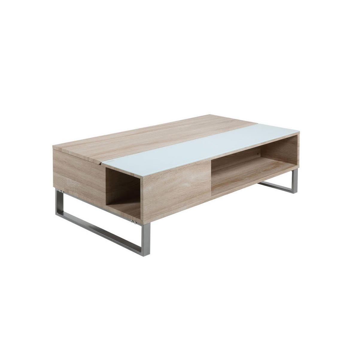 COUCHTISCH Eiche Dekor mit weißer Glasplatte - Eichefarben, Holzwerkstoff (60/110/35cm) - ebuy24