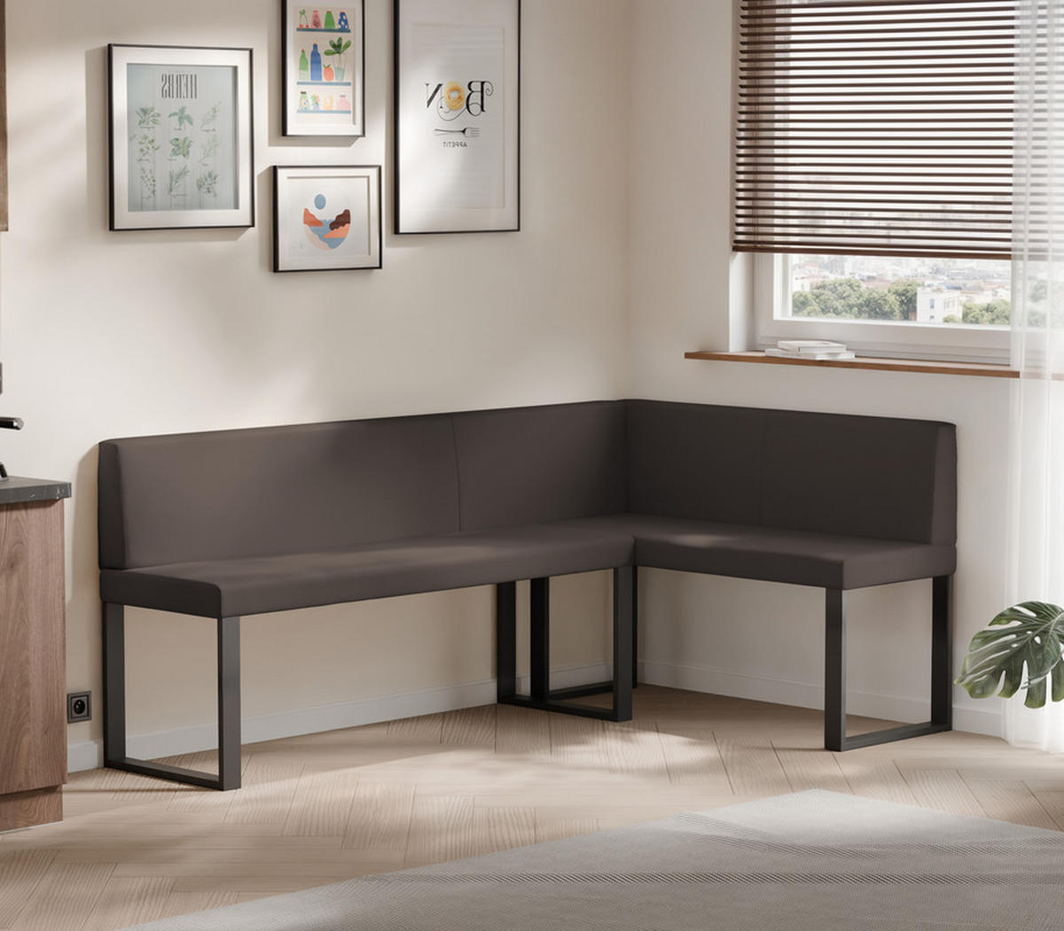 ECKBANK rechts SANA U Kunstleder glatt, 142/196 cm Braun - Braun, Kunststoff/Textil (142/196cm) - Idohome
