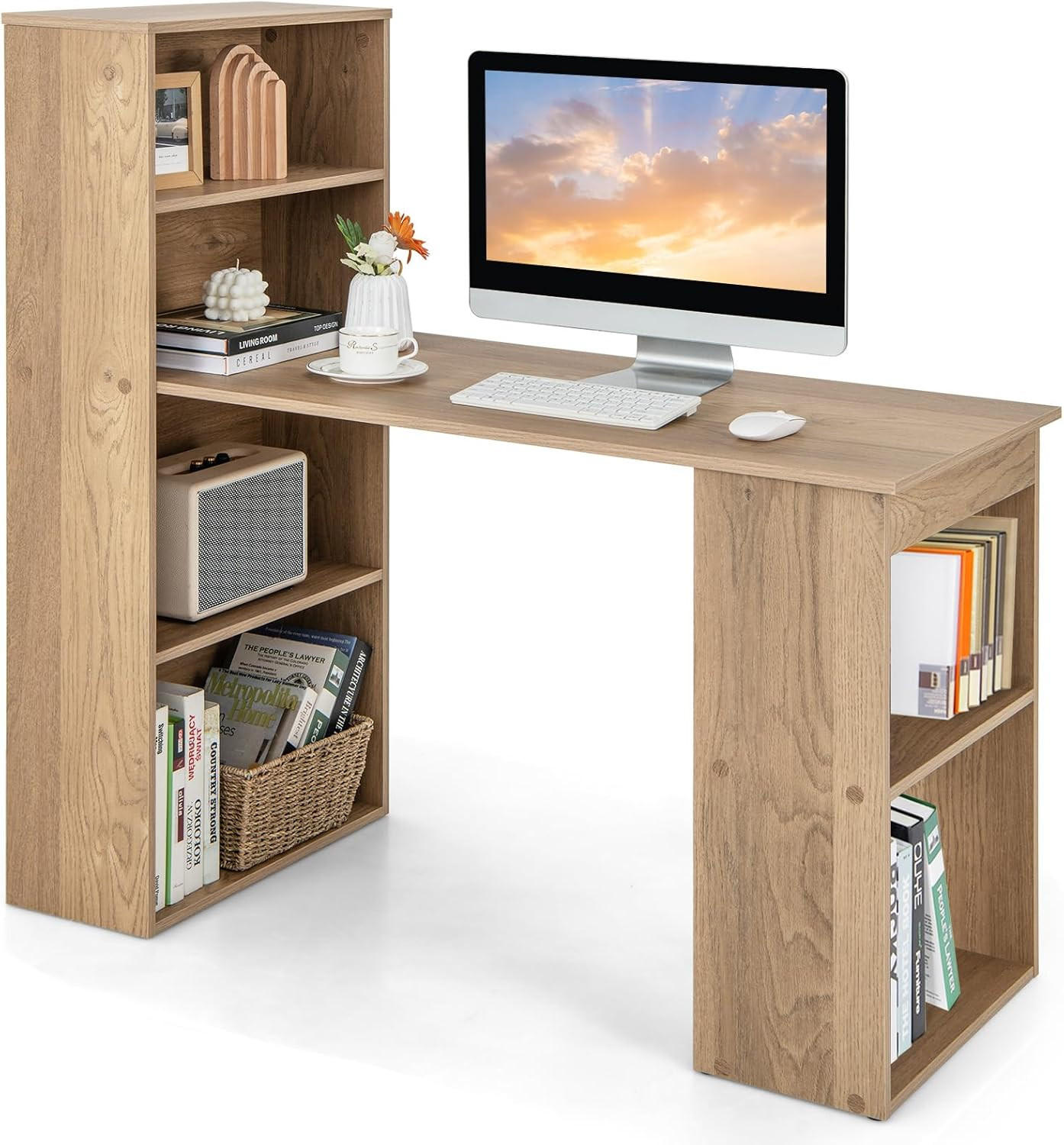 Costway Schreibtisch Rot 122x120x52 cm