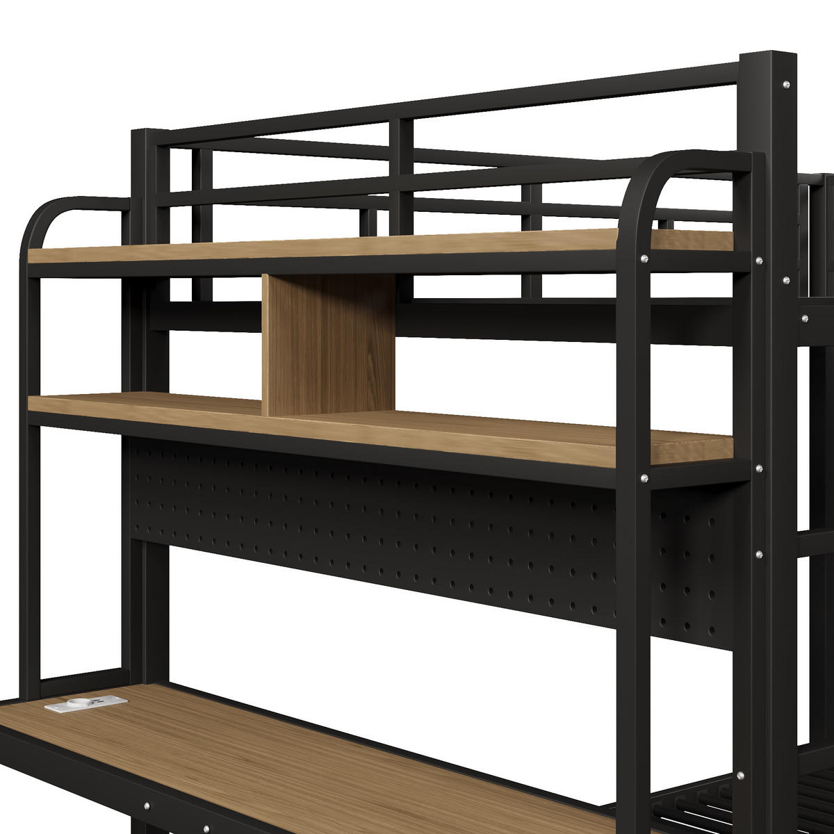 ETAGENBETT 140x200cm Schwarz Metall LED-Licht Schreibtisch USB - Schwarz, Metall (140/200cm) - FLIEKS