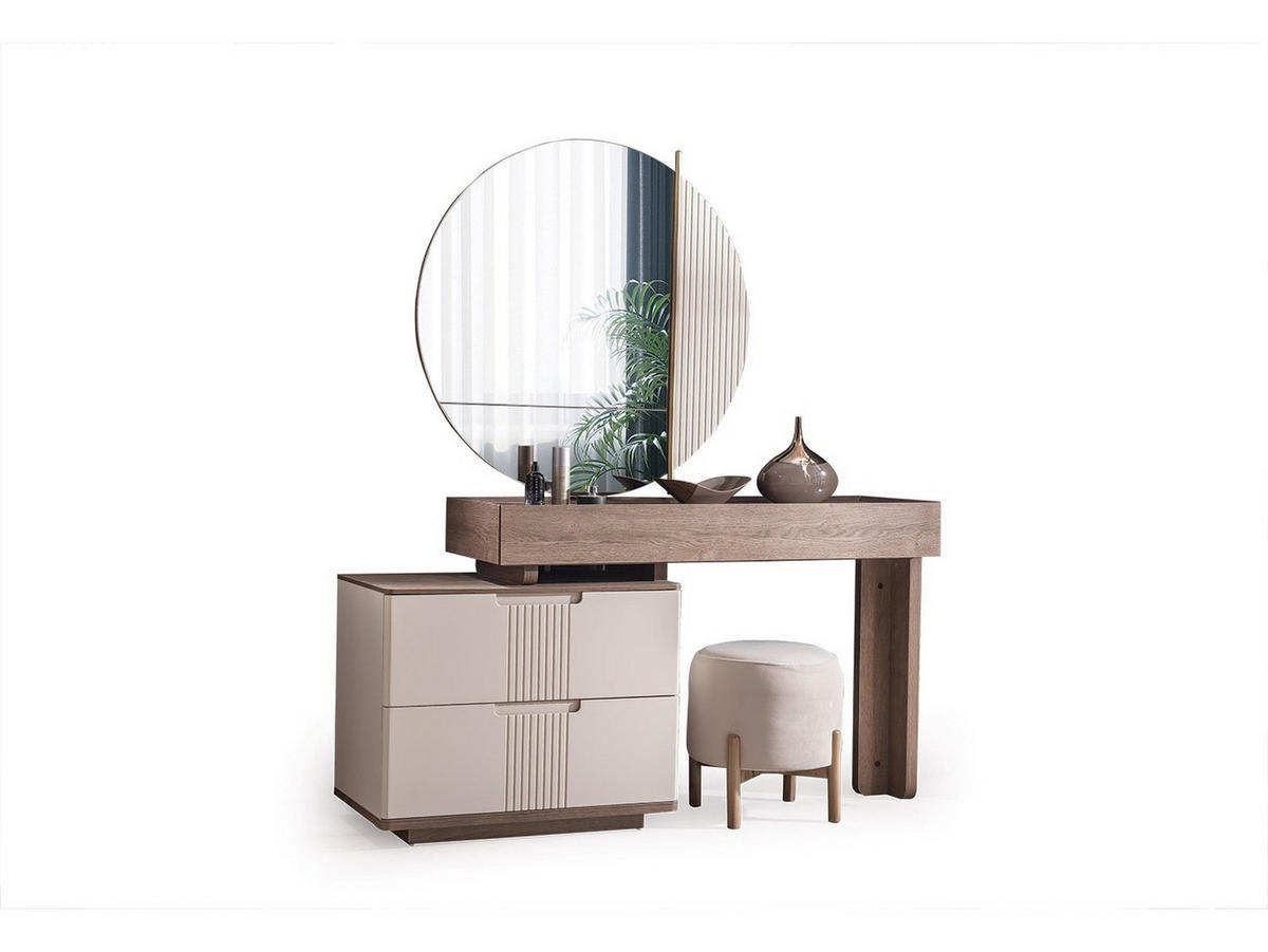 BETTANLAGE SANTO Schlafzimmer-Set, 4-teilig, Beige, Bett mit Kopfteil, 2 Nachttische und Kommode - Beige, Leder/Holzwerkstoff (160/200cm) - Villa Möbel