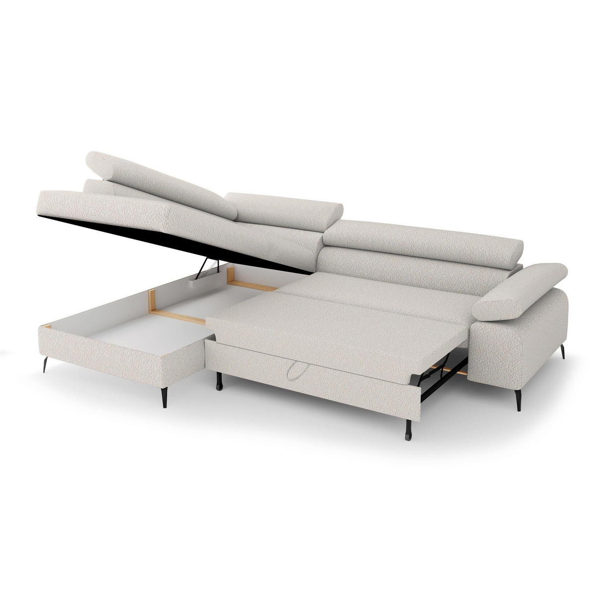 ECKSCHLAFSOFA Mellow mit Bettkasten, Beige, links - Beige/Schwarz, Textil (270/205cm) - Beautysofa