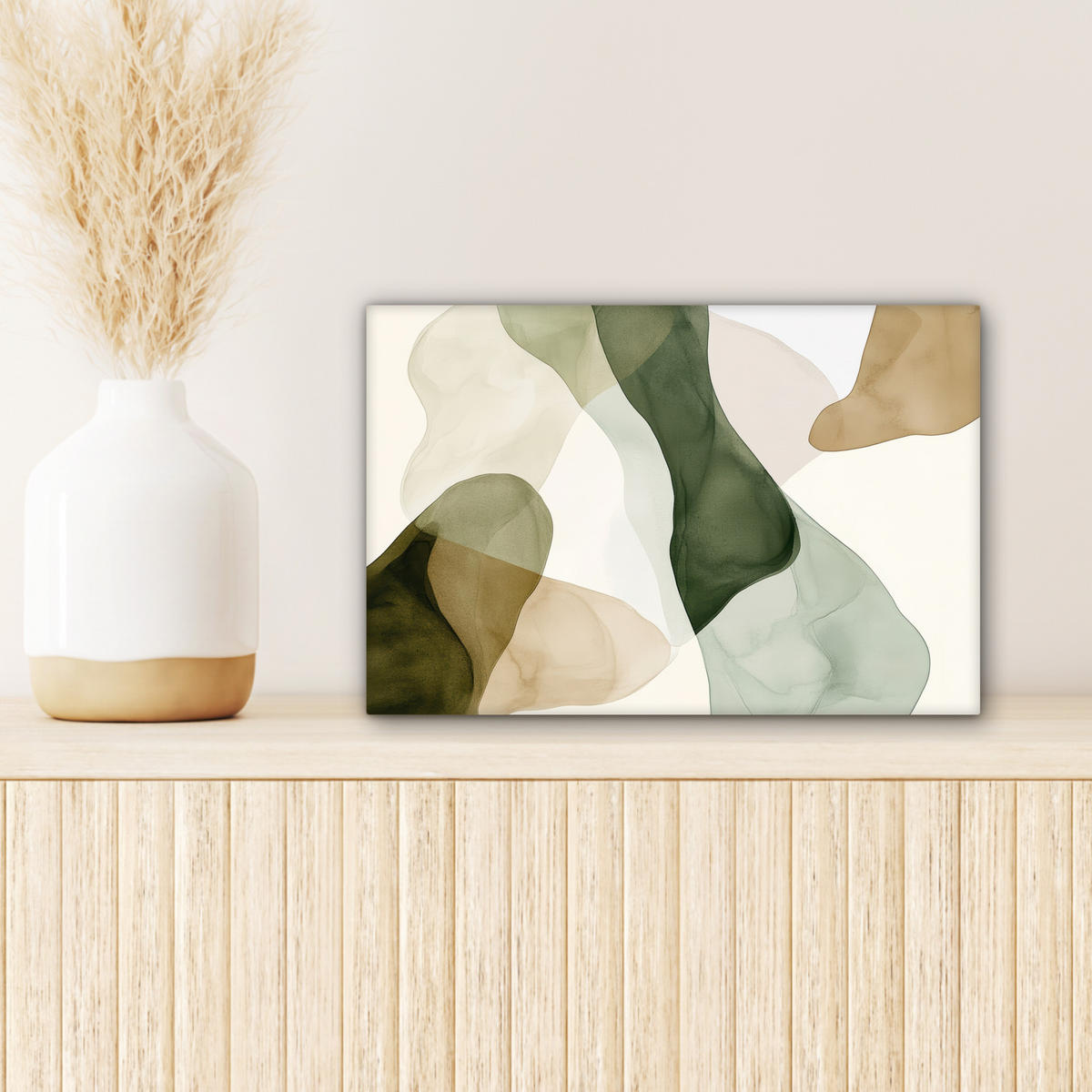 LEINWANDBILD Japandi - Abstrakt - Grün 30x20 cm - Salbeigrün, Textil (30/20cm) - MuchoWow