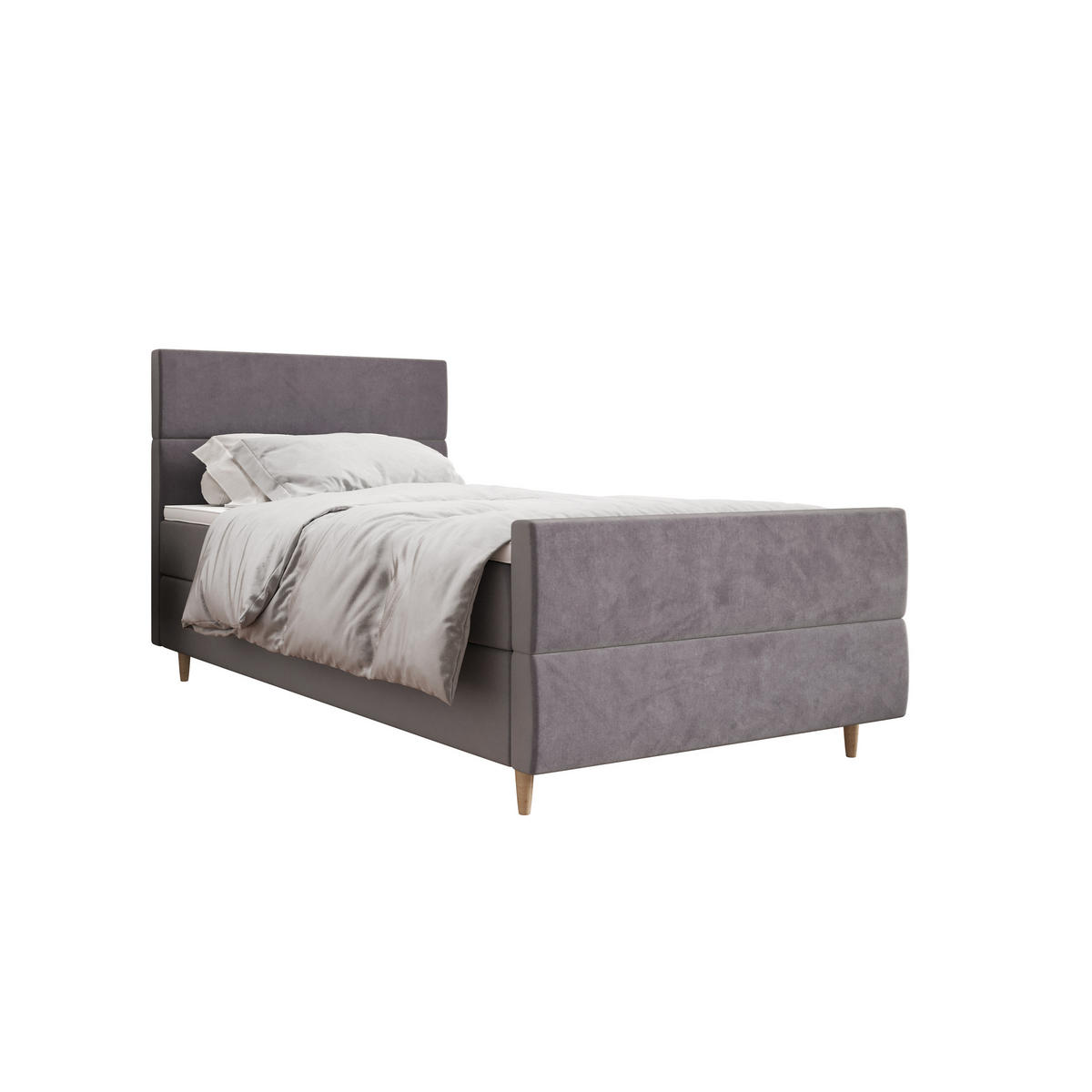 BOXBETT FLO PLUS 100x200 Itaka 50, mit Matratze H3, Bonell und Topper, Hellgrau - Hellgrau, Holz/Textil (100/200cm) - Bedante