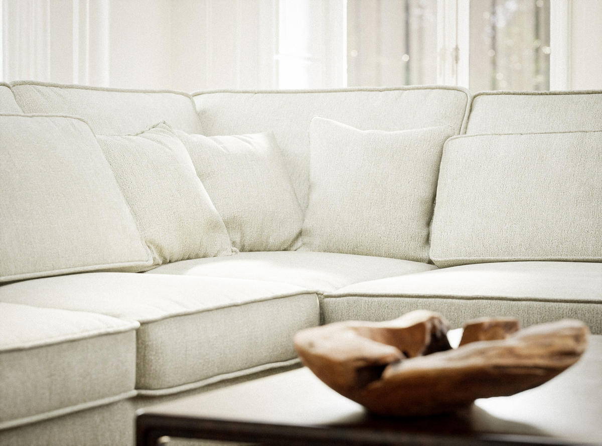 ECKSOFA Kirou Creme Chenille-Stoff - Rechts Seite - Creme/Schwarz, Holz/Holzwerkstoff (311/225cm) - Maison de Reve