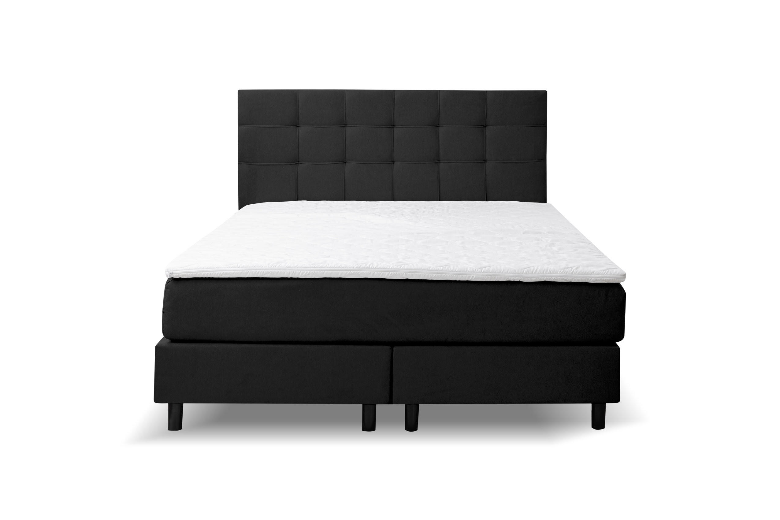 BOXSPRINGBETT BOSS, Polsterbett Maße: 180x200 cm, Farbe: Schwarz, Velourstoff, Doppelbett mit Bonell-Matratze H3 inkl. Topper - Schwarz, Holz/Kunststoff (180/200cm) - VENASI MÖBEL