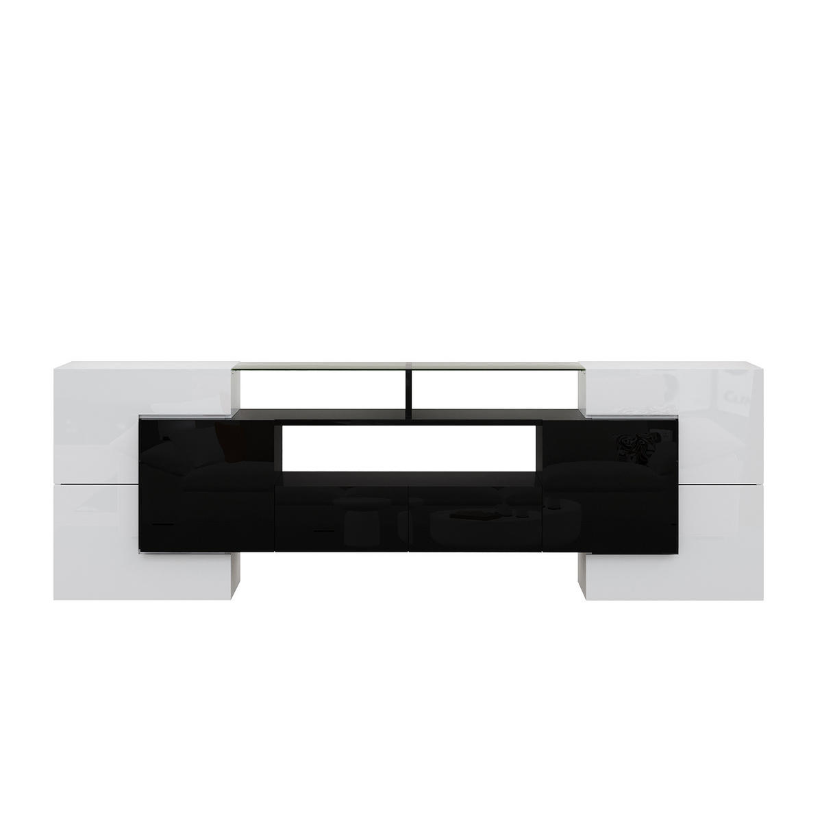 TV-LOWBOARD 200/35/60 cm Weiß/Schwarz aus Spanplatte mit LED - Schwarz, Holzwerkstoff (200/60/35cm) - OKWISH