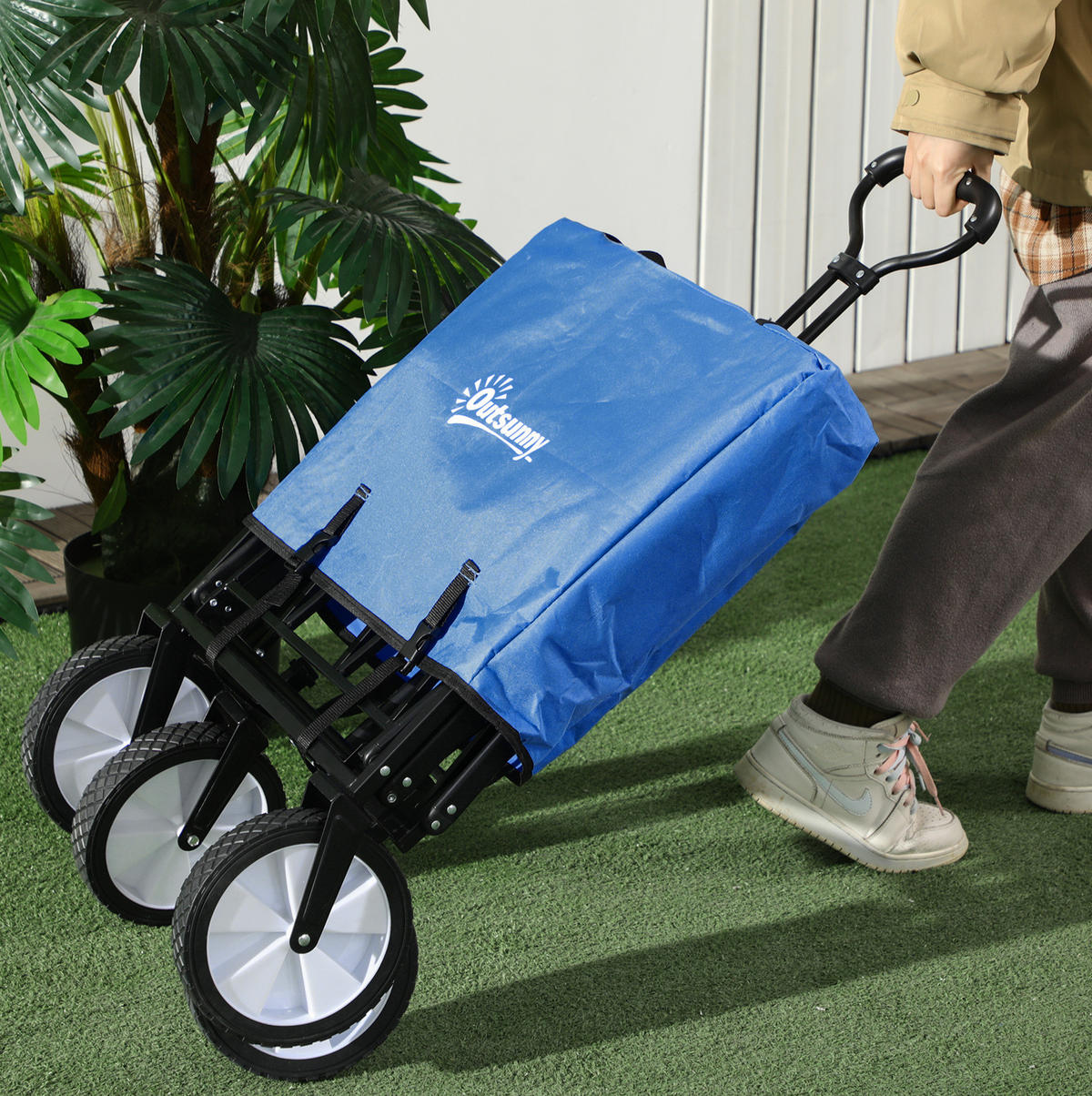 GARTENKARRE klappbar, 68 kg Nutzlast, mit Bremsen und verstellbarem Griff - Dunkelblau, Metall (49/100/93cm) - BEAOK