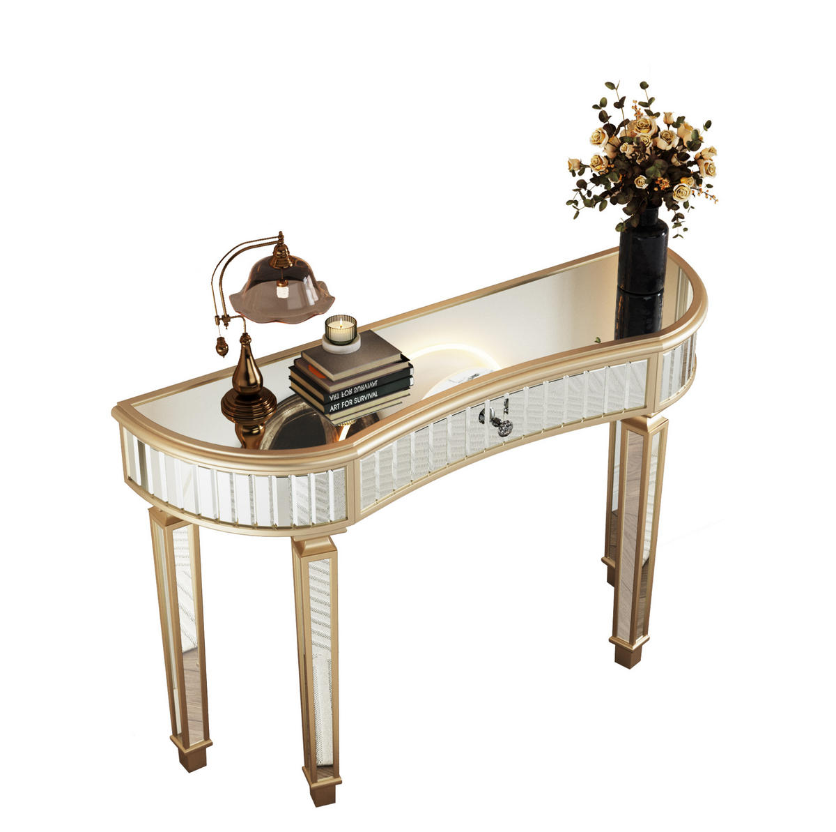 KONSOLENTISCH aus Glas und MDF 120x38x78 cm Gold/Silber mit Schublade und Spiegeldesign - Goldfarben, Holzwerkstoff (38/120/78cm) - Modfu