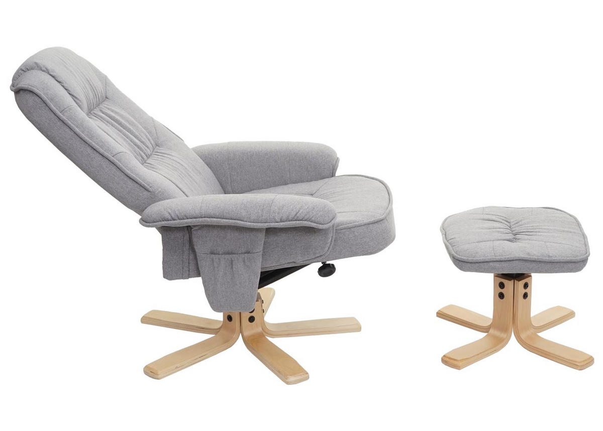 RELAXSESSEL MIT HOCKER Hellgrau - Hellgrau, Textil (80/100/70cm) - MCW