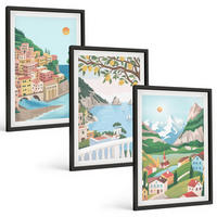 BILDER SET 3er Set - 40x60 cm Schwarzer Rahmen - Pastellfarbene Küstenansichten - Schwarz, Kunststoff (40/60cm) - TULUP