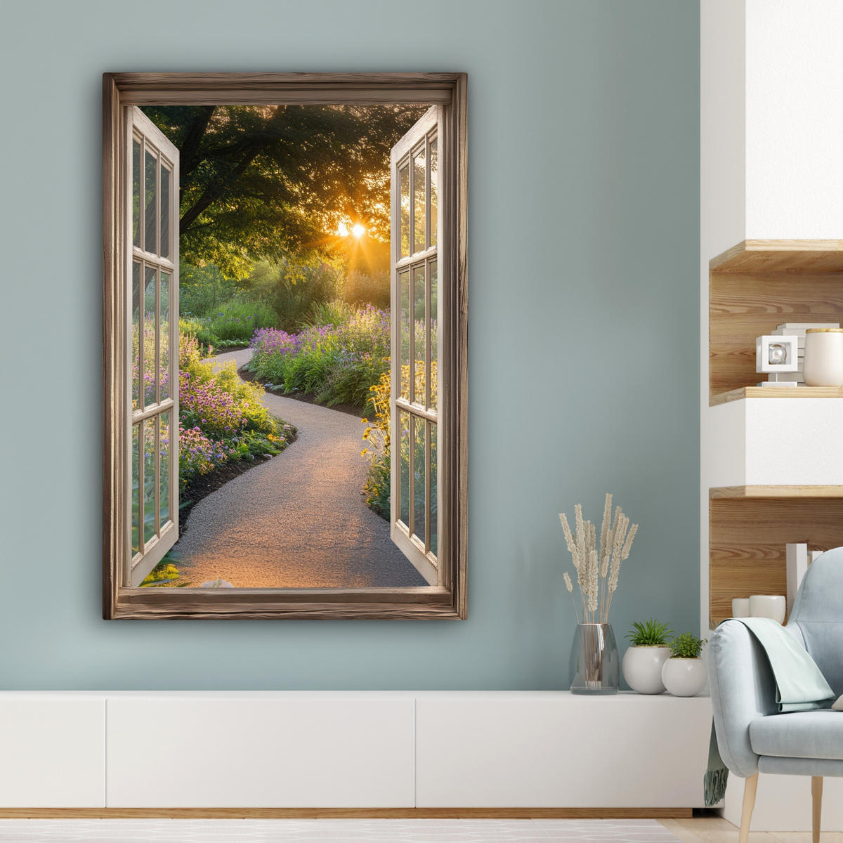 LEINWANDBILD Aussicht - Blumen - Natur - Sonne - Weg 90x140 cm - Hellgelb, Textil (90/140cm) - MuchoWow