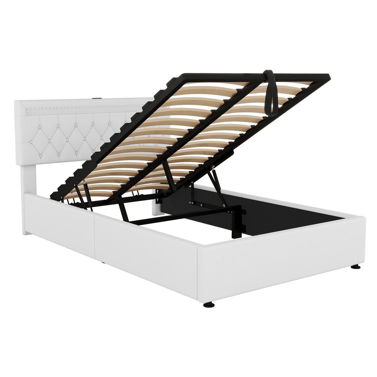 POLSTERBETT 140/200 cm mit Bettkasten und LED-Beleuchtung in Weiß - Weiß, Textil (140/200cm) - BEAOK