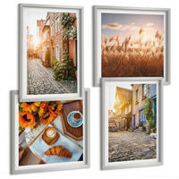 BILDER SET 4er Set - 50x50 cm & 40x60 cm Silberner Rahmen - Charmante Straßen mit Kaffee - Silberfarben, Kunststoff (50/50cm) - TULUP