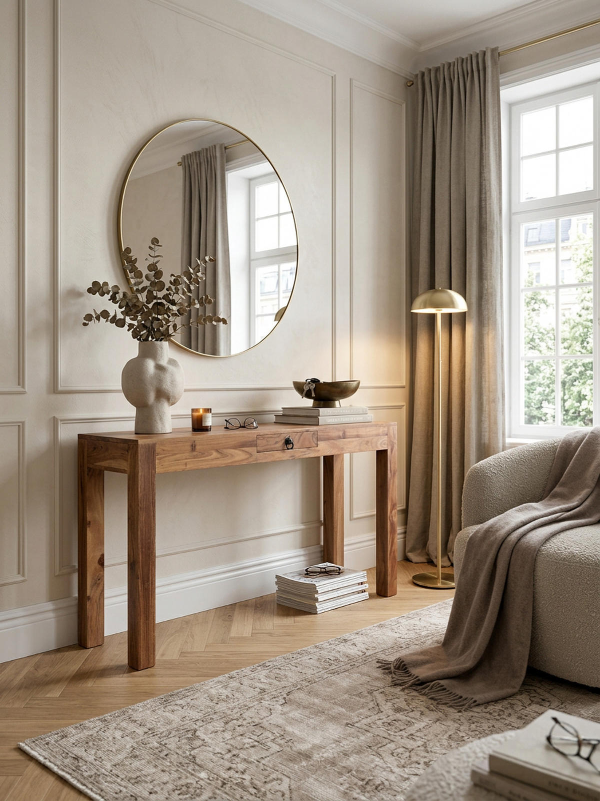 KONSOLENTISCH Akazienholz Schublade Landhausstil NAKO, Beige 120x40x70 cm - Beige, Holz/Metall (40/120/70cm) - KADIMA DESIGN