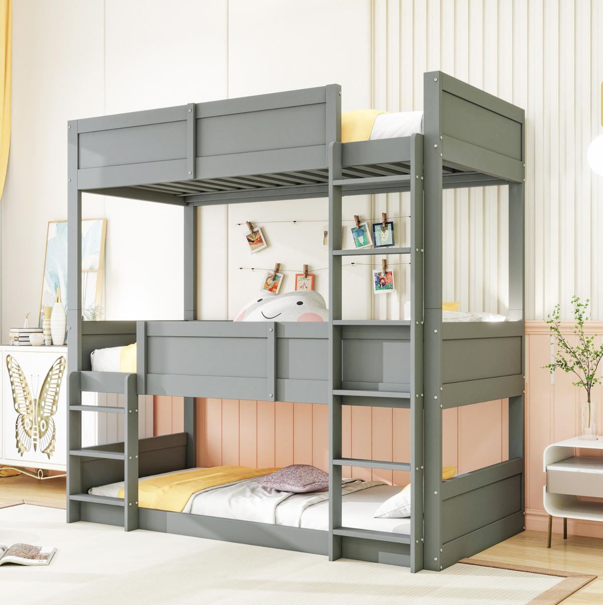 KINDERBETT 90/200 cm aus Kiefer mit 3 Schlafplätzen Grau - Grau, Holz (90/200cm) - Modenvie