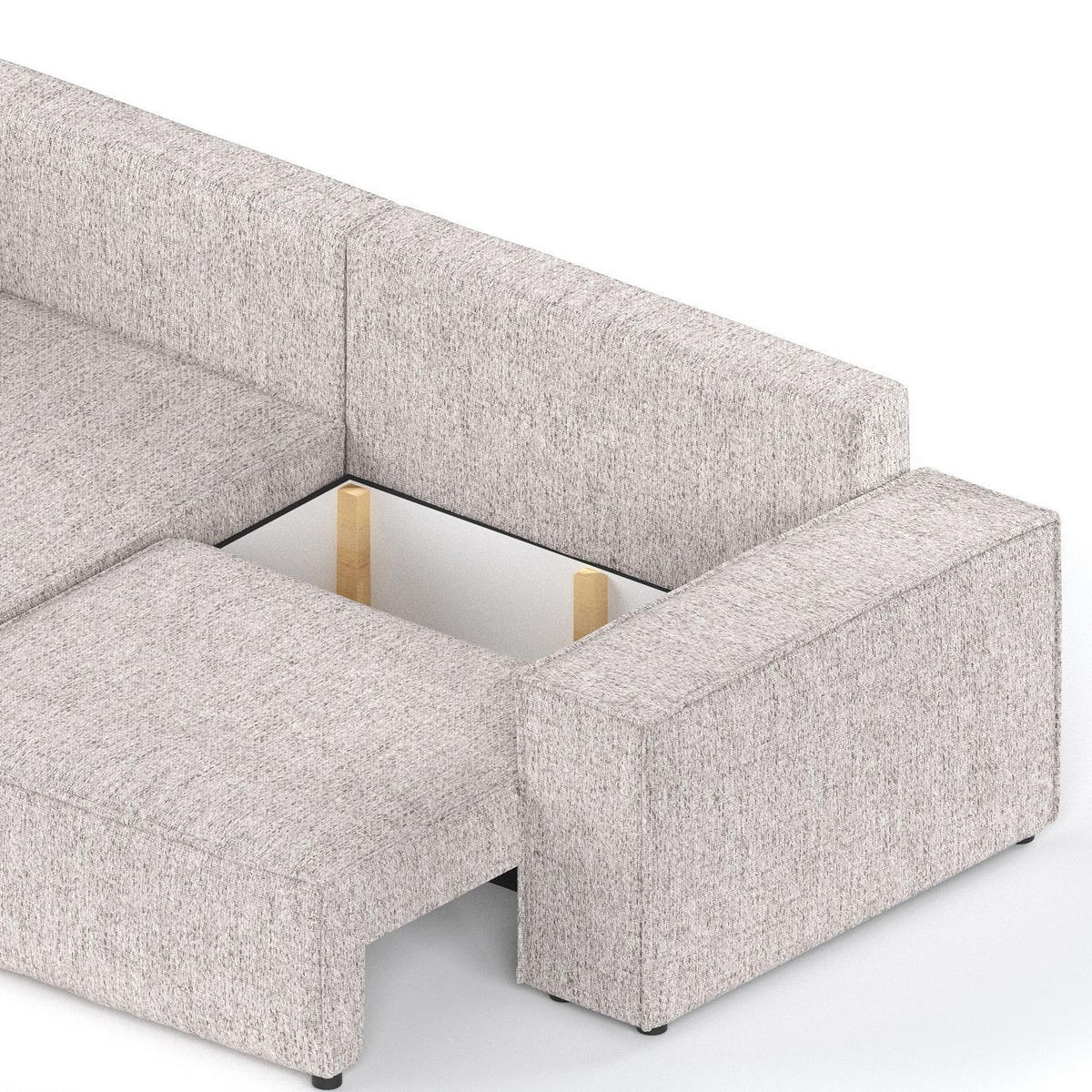 ECKSOFA AVION mit Schlaffunktion Beige im Neve Stoff - Beige/Schwarz, Holz/Holzwerkstoff (253/148cm) - AltaBeds