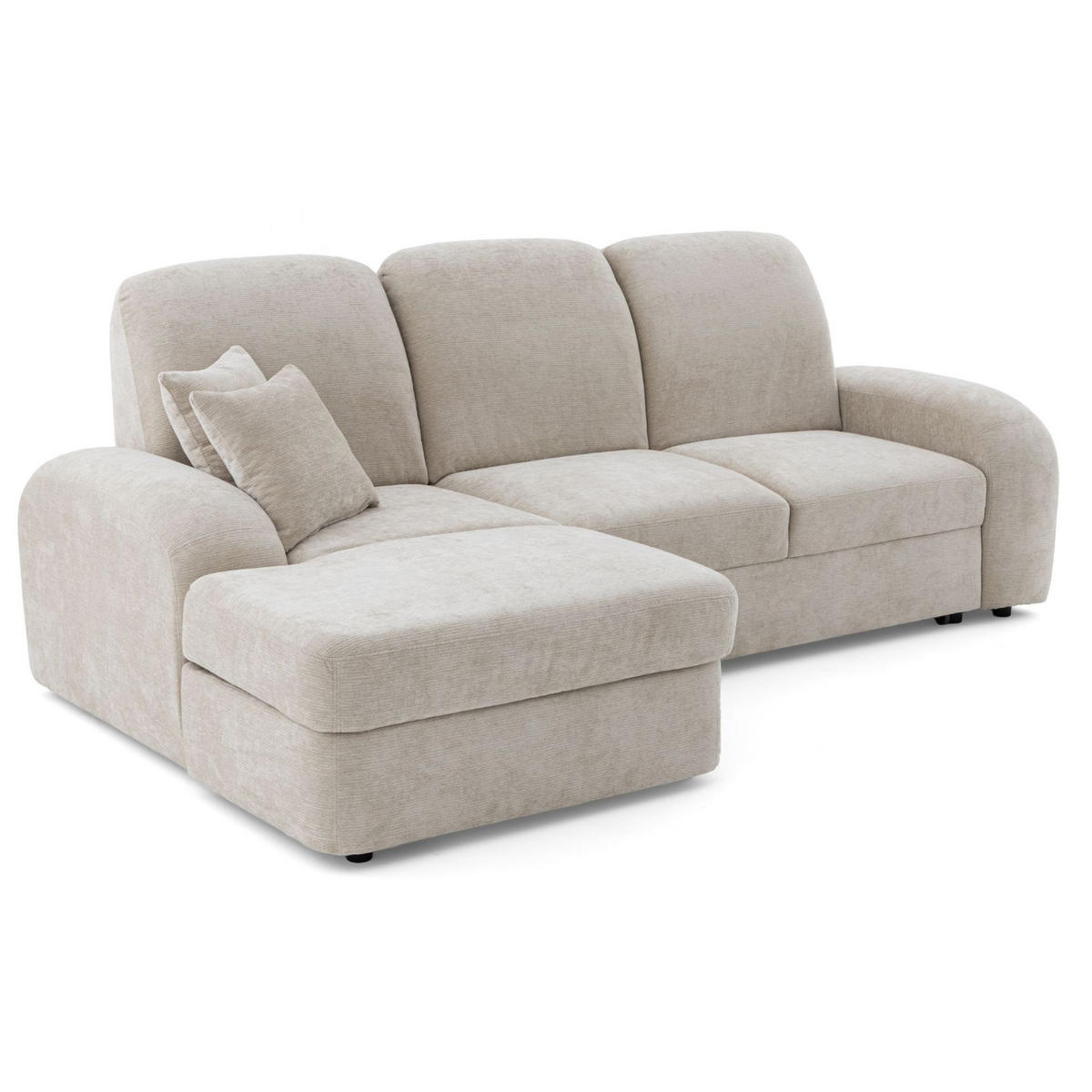 ECKSOFA VIBE S Links mit Schlaffunktion 130x202 Chenille Beige - Beige/Schwarz, Holz/Kunststoff (255/156cm) - Muffo