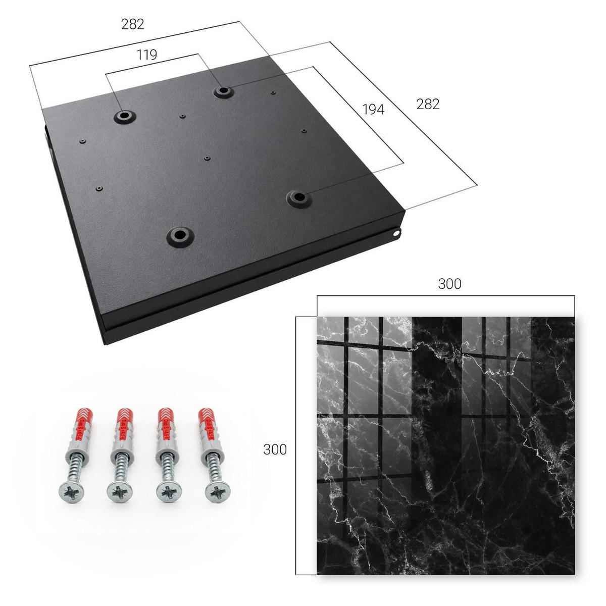 SCHLÜSSELBOX Schwarz 30x30 cm- Türöffnung nach rechts - Marmortiefe - Schwarz, Metall (30/30/5cm) - TULUP
