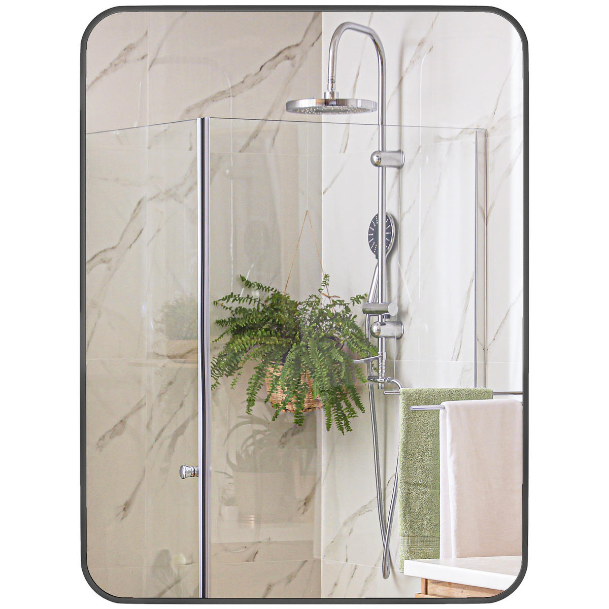 BADEZIMMERSPIEGEL Badezimmerspiegel mit Metallrahmen und Haken, 60 x 2,5 x 80 cm ,Schwarz - Schwarz, Glas (2.5/60/80cm) - Vallsero