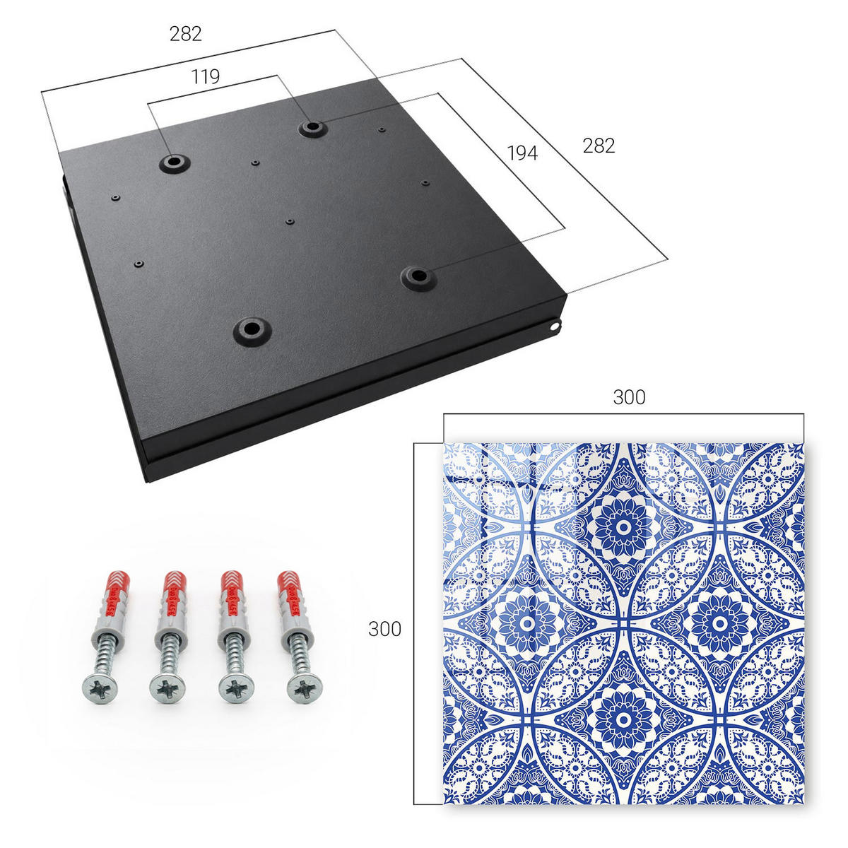 SCHLÜSSELBOX Schwarz 30x30 cm- Türöffnung nach rechts - Blaues Mosaik - Blau, Metall (30/30/5cm) - TULUP