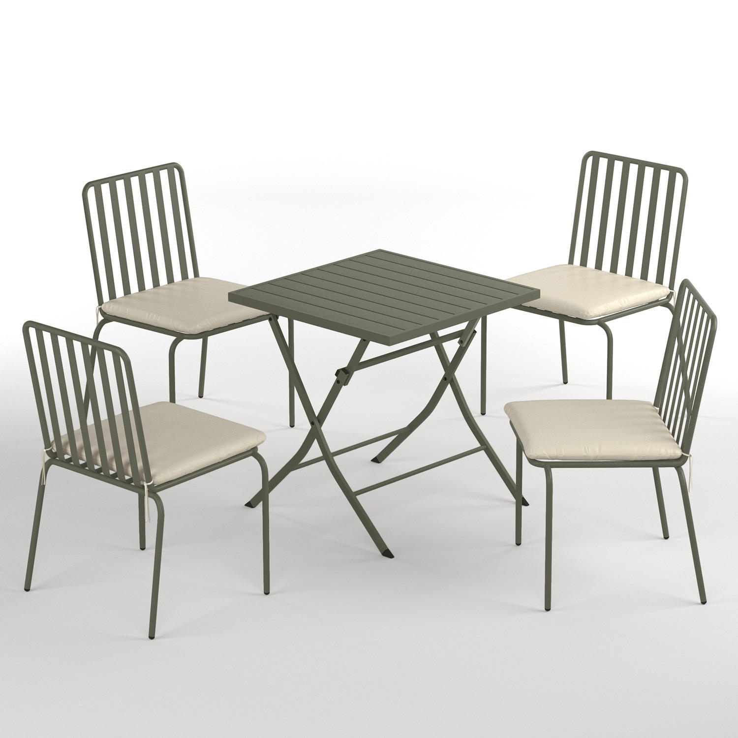 GARTENESSGRUPPE - 5-teilig - Stahl - Taupe - Salbeigrün, Textil/Metall - home24