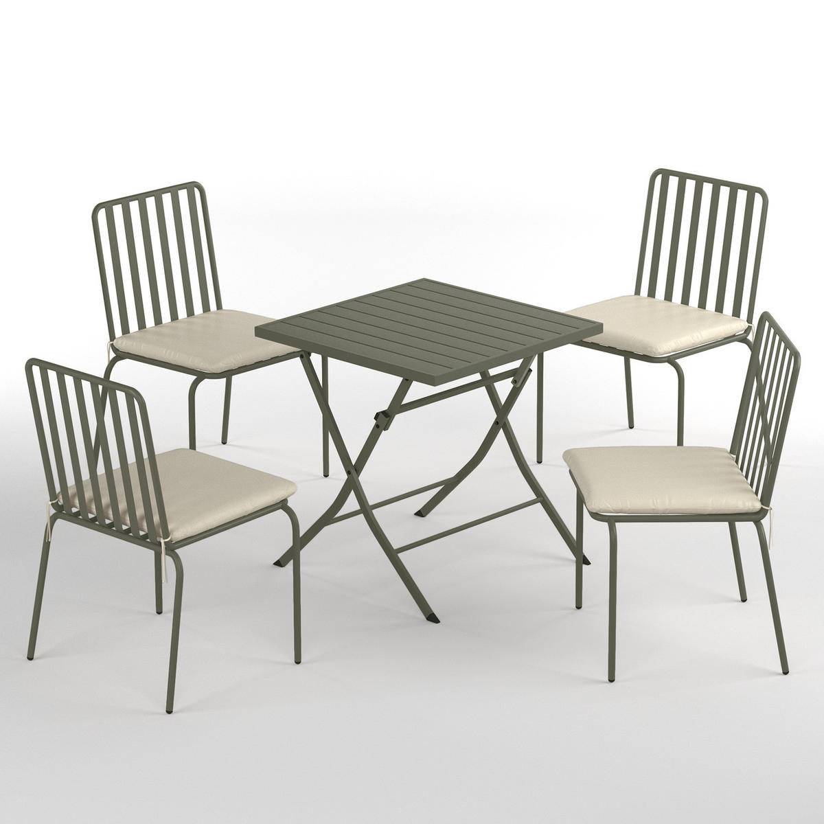 GARTENESSGRUPPE - 5-teilig - Stahl - Taupe - Salbeigrün, Textil/Metall - home24