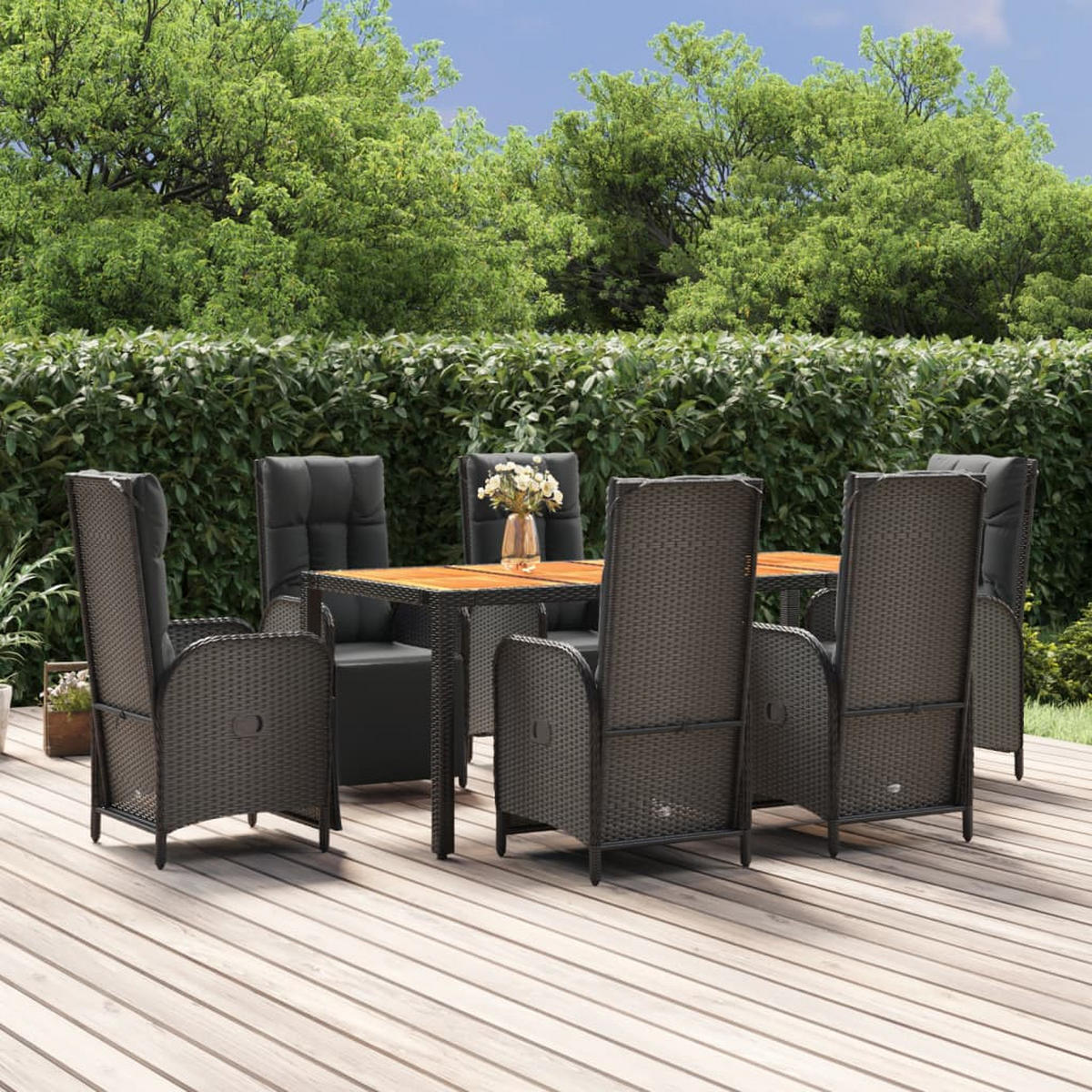 GARTEN-ESSGRUPPE 7-teilig Mit Kissen Schwarz Poly Rattan - Schwarz, Kunststoff - vidaXL