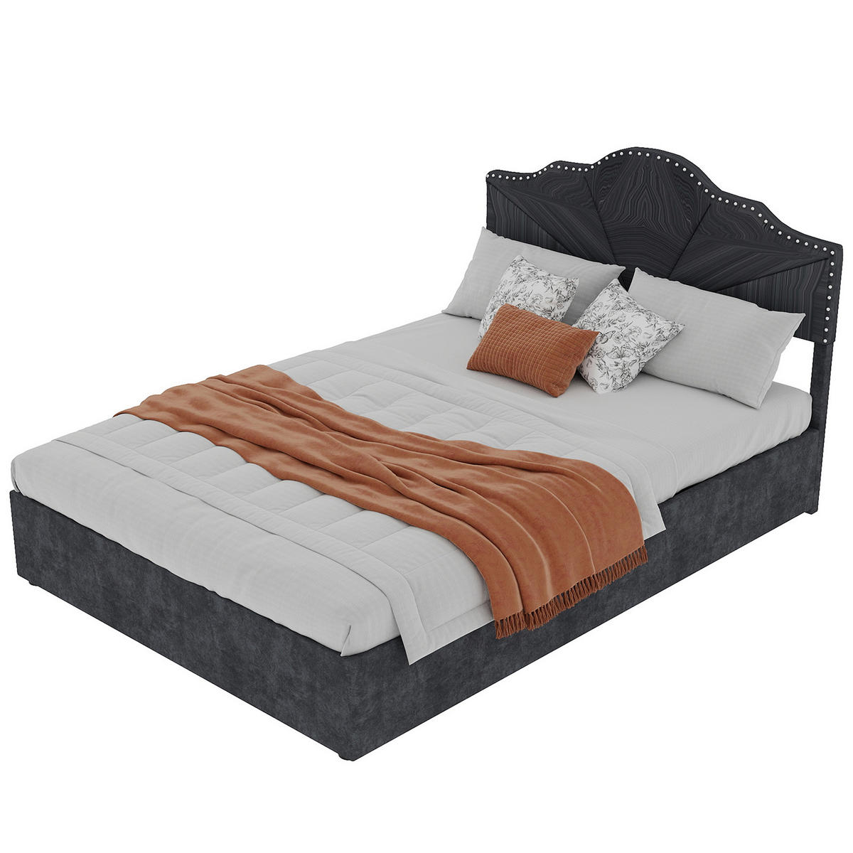 POLSTERBETT 160x200 cm Samt Stauraum hydraulisch grau - Grau, Textil (160/200cm) - LEBENLANG