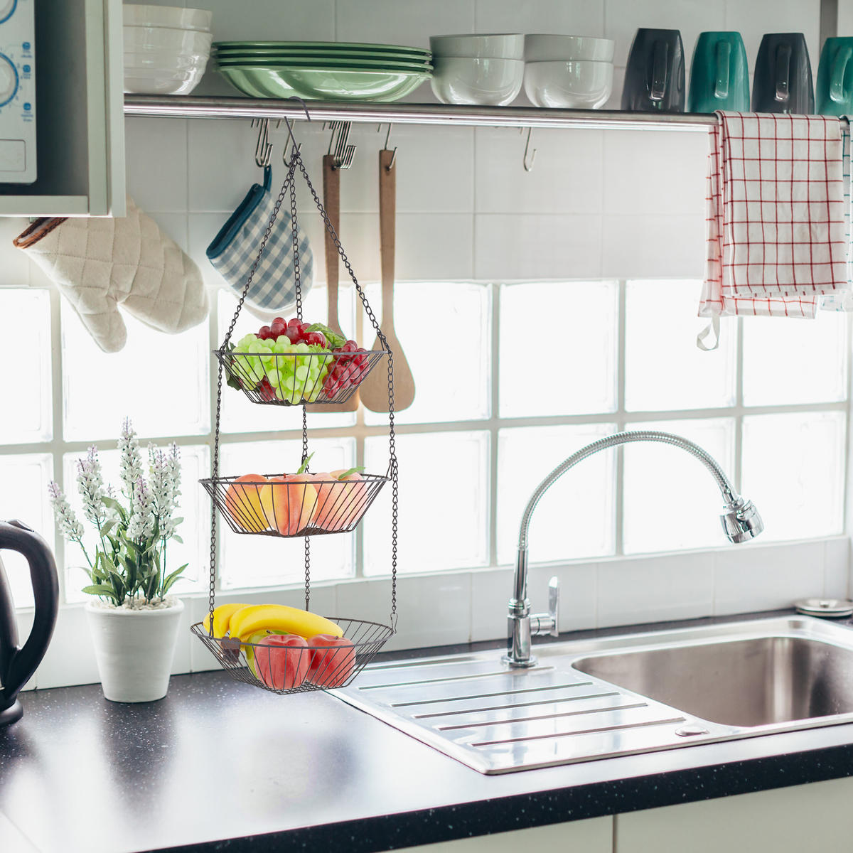 OBSTKORB - Schwarz, Metall (28/73cm) - Relaxdays