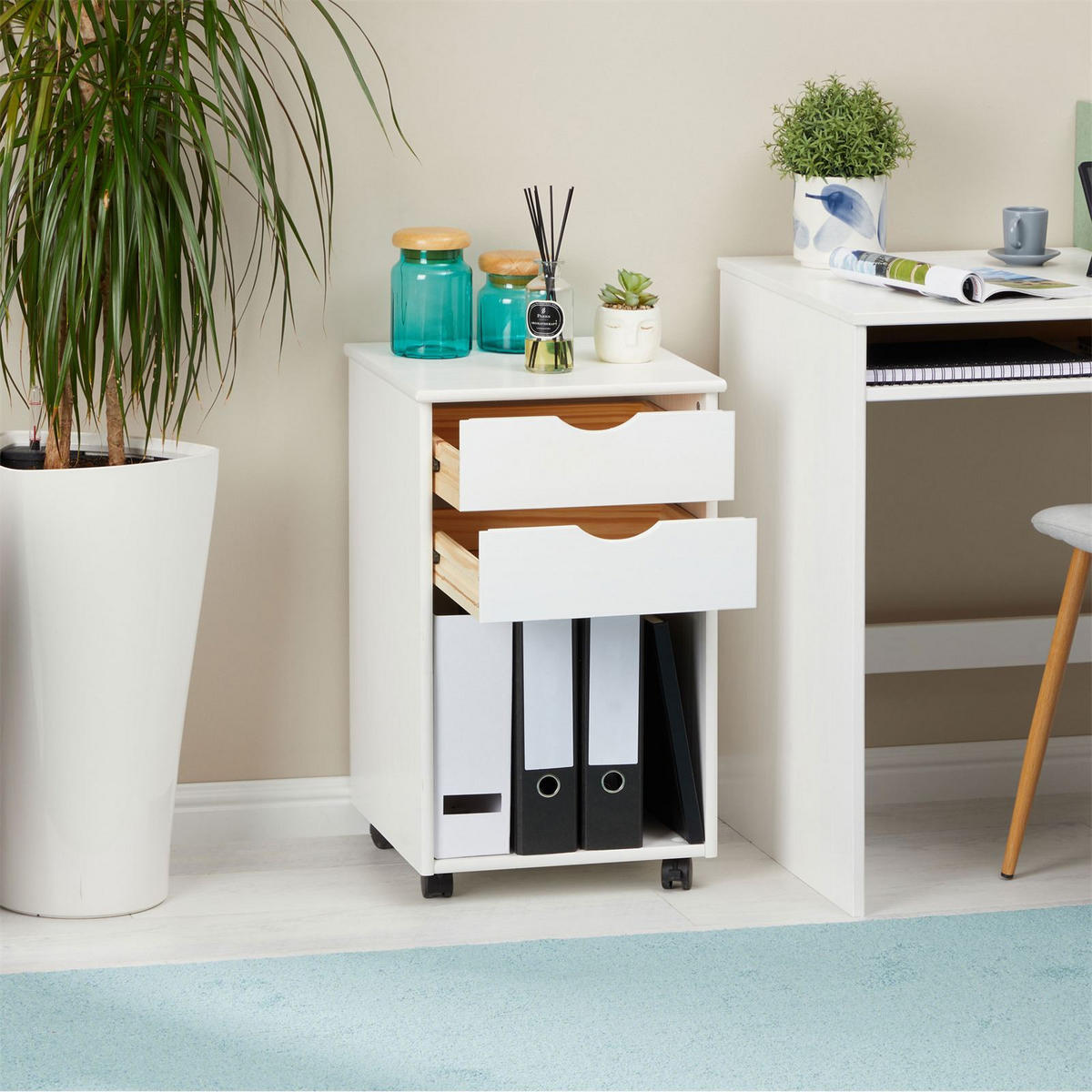 ROLLCONTAINER KANO - Weiß, Holz (39/65/39cm) - IDIMEX