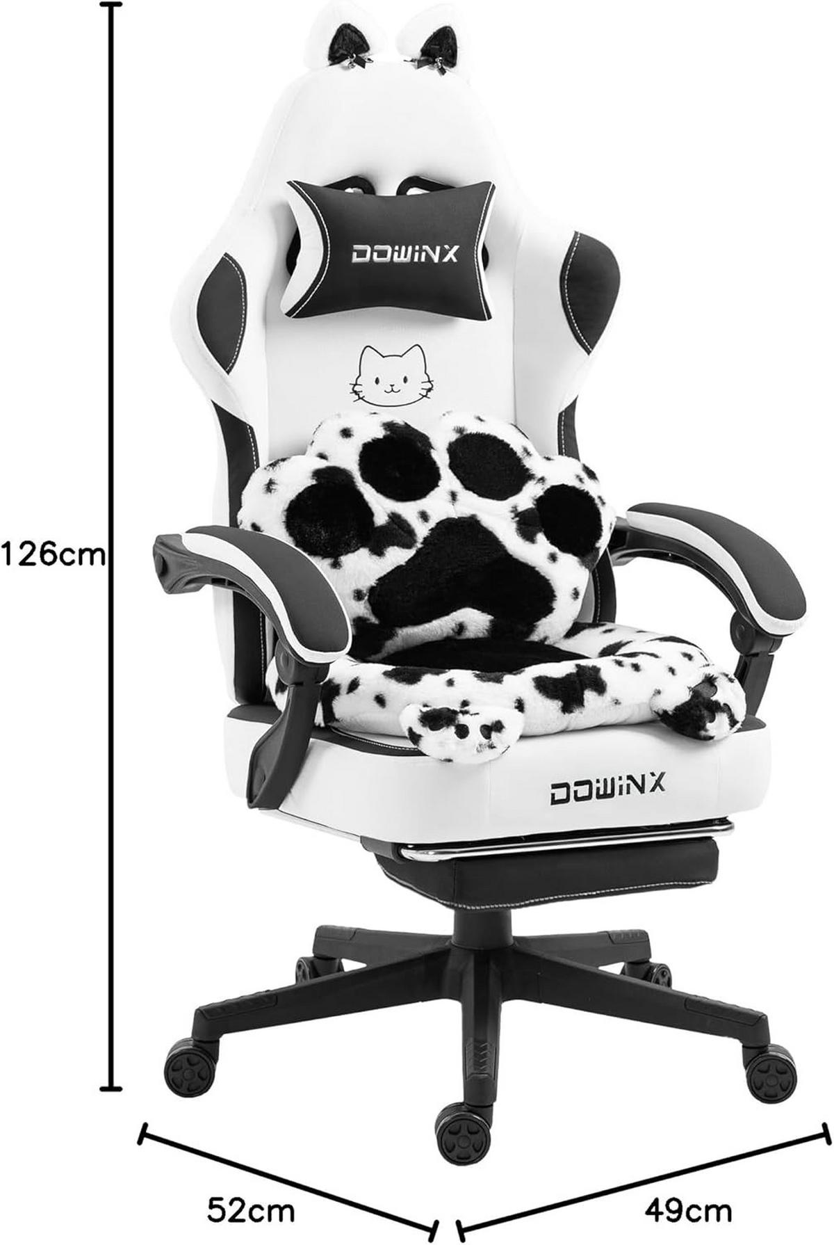 GAMING-STUHL Ergonomischer & Fußstütze Bürostuhl & Lendenwirbelstütze - Weiß, Leder (52/126/49cm)