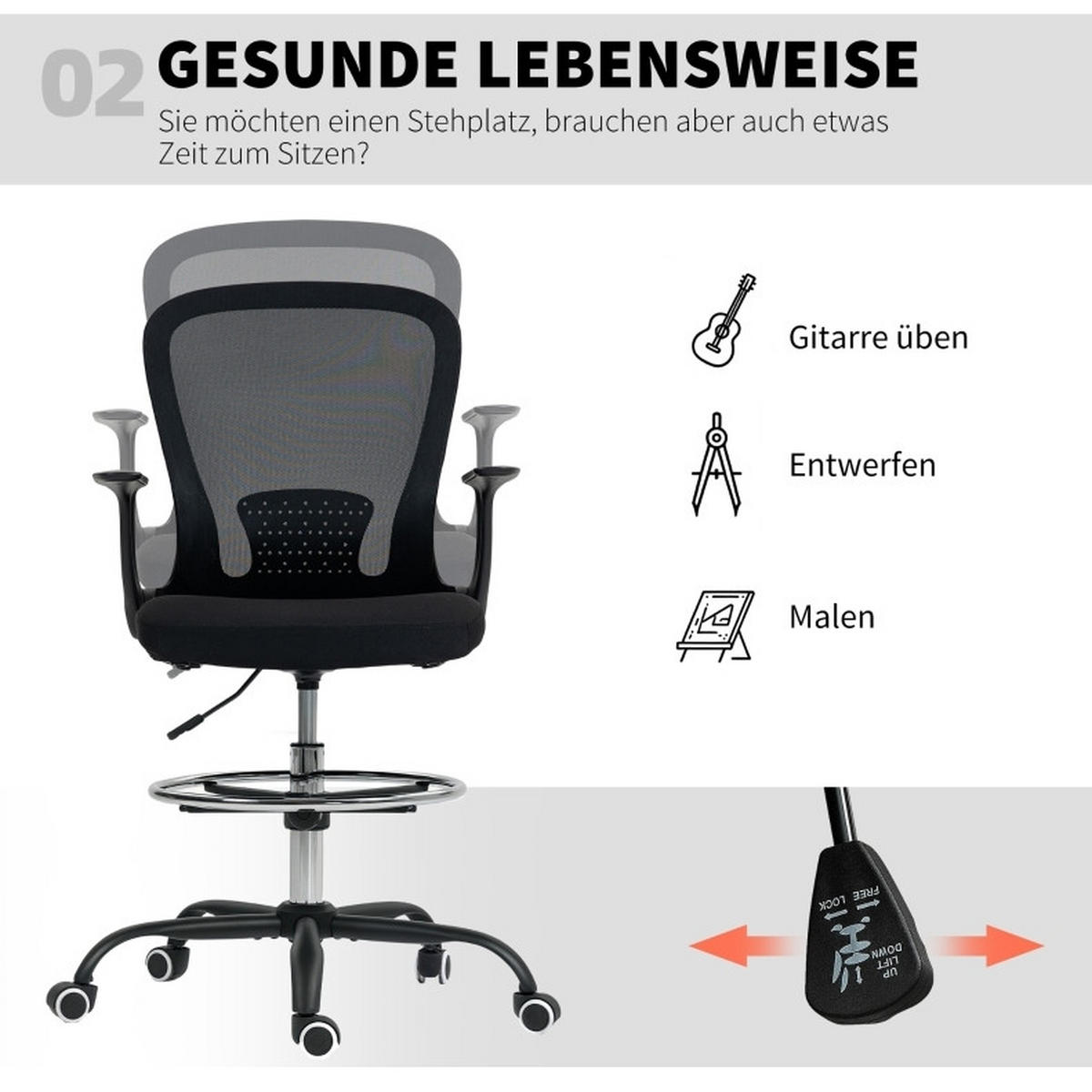 DREHSTUHL 62/59/99-119 cm schwarz aus Holz mit Netzrücken - Schwarz, Kunststoff (59/119/62cm) - OKWISH