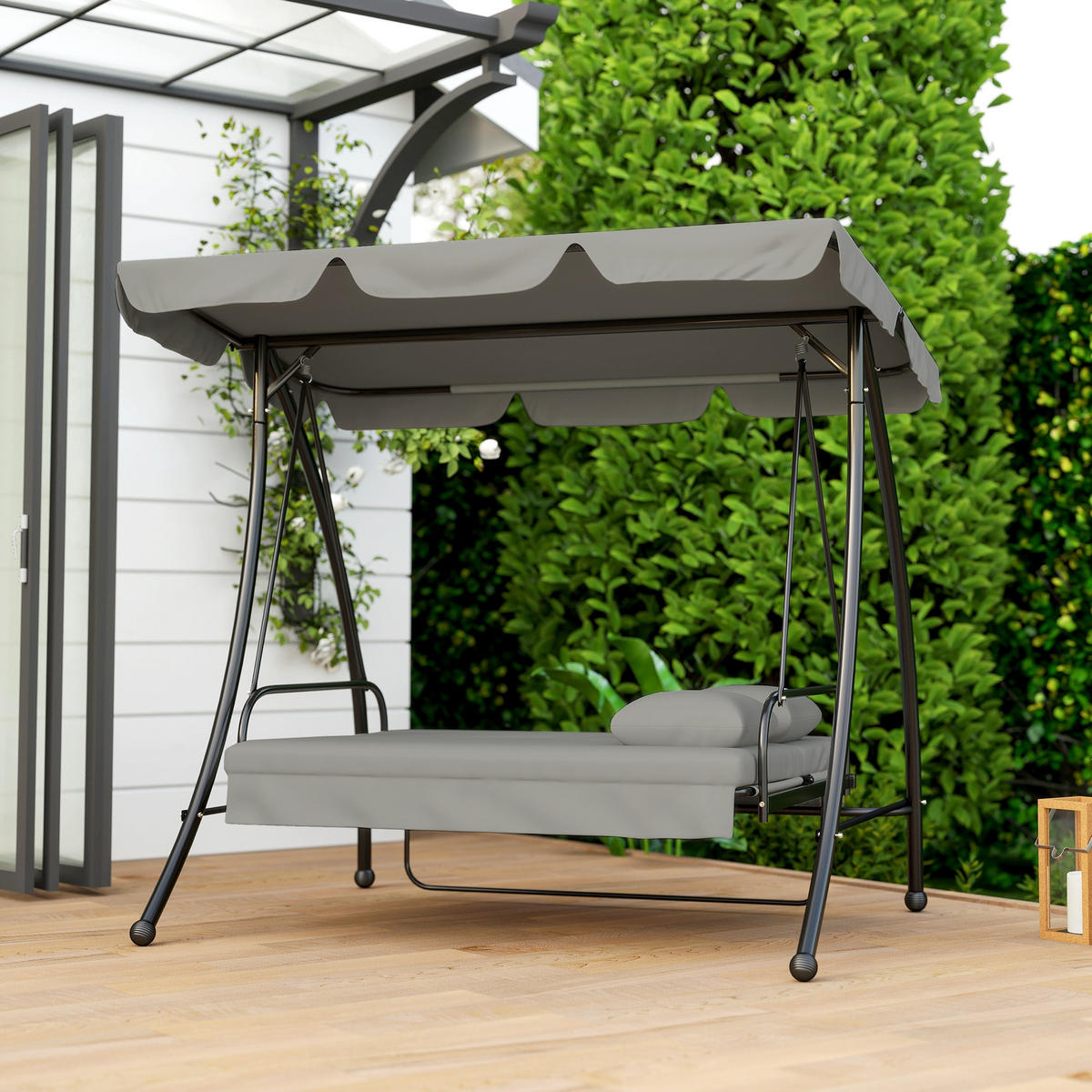 HOLLYWOODSCHAUKEL DE-07018 3-Sitzer, Mit Liegefunktion, neigbares Dach Grau - Grau, Metall (210/170/125cm) - ComfortXL