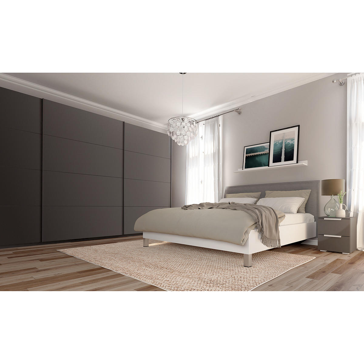 SCHWEBETÜRENSCHRANK - Graphitfarben, Holzwerkstoff (405/222/69cm) - home24