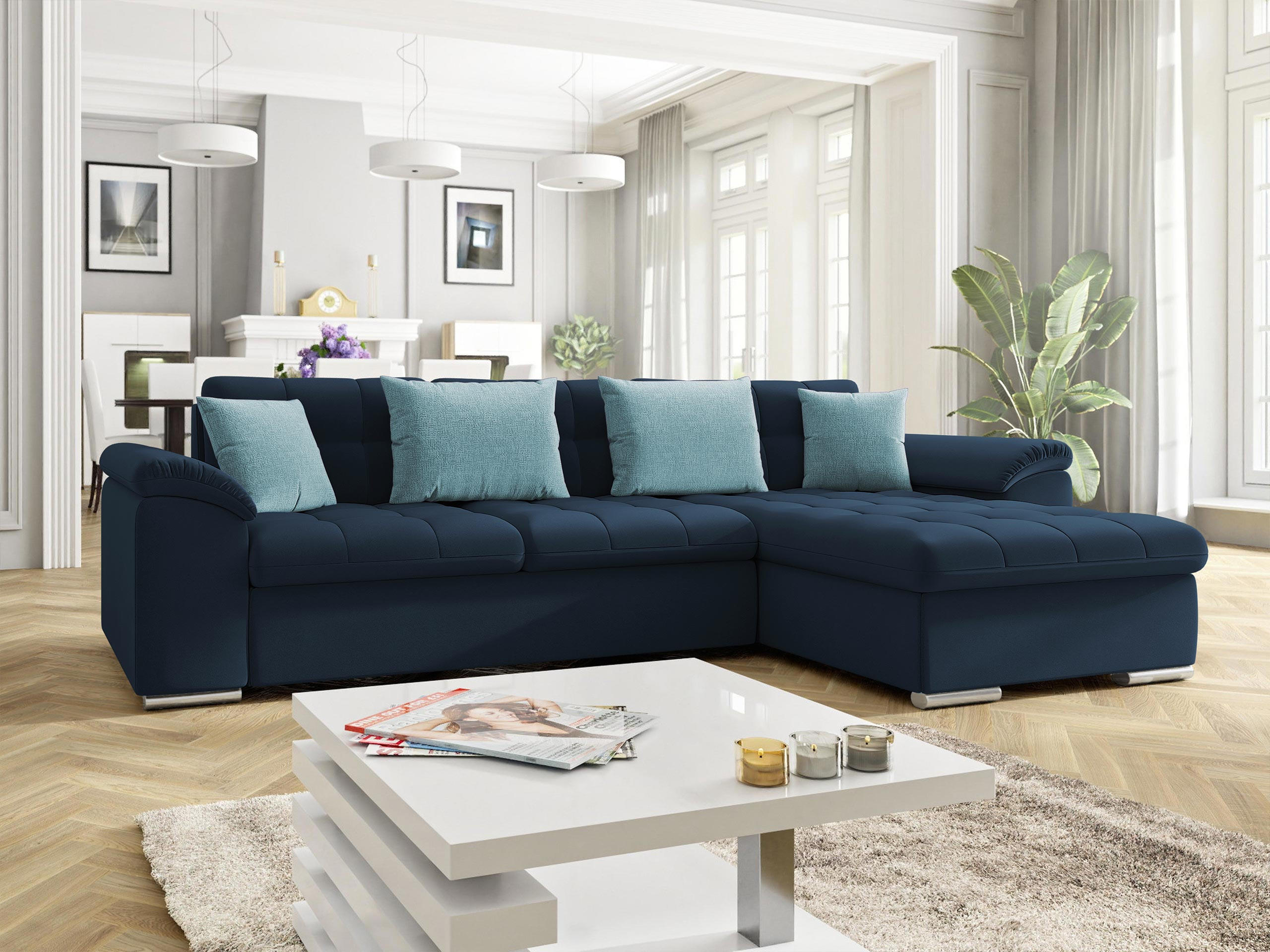 ECKSOFA Diana Premium, Seite: Rechts - Dunkelblau, Holz/Textil (280/160cm) - MIRJAN24