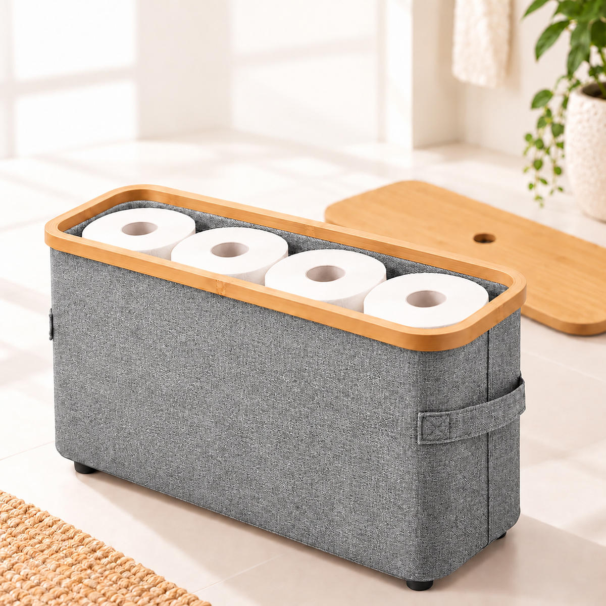TOILETTENPAPIERBOX Grau Bambus 12 Rollen - Grau, Holz/Kunststoff (45/34.5/15cm) - Relaxdays
