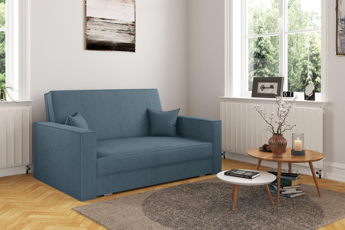 SOFA, Schlaffunktion - America Stoff Poso Blau - Blau, Holz (137/77/112cm) - Kaiser Möbel