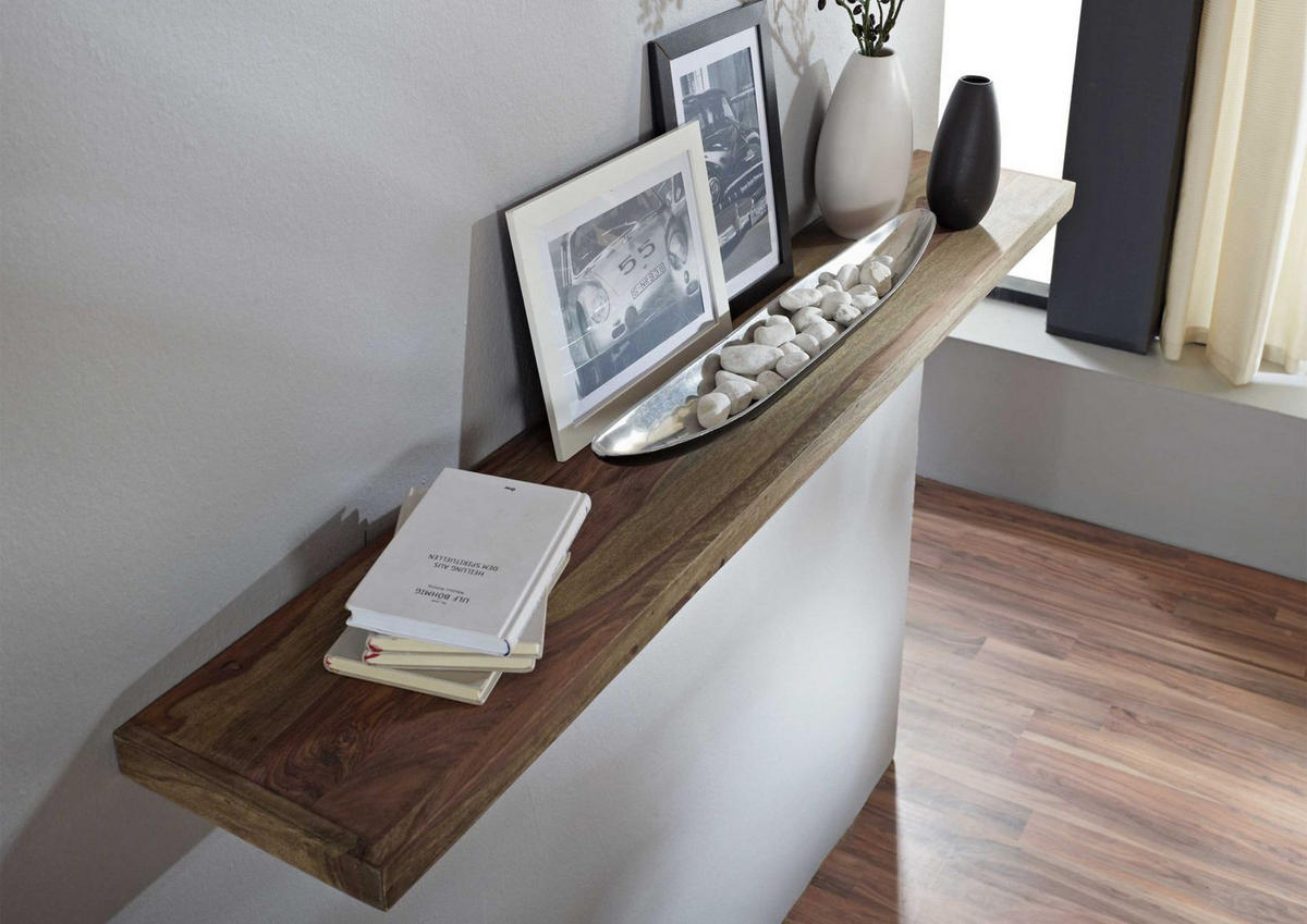 WANDREGAL Sheesham 55x25x4 grau geölt NATURE GREY #062 - Grau, Holzwerkstoff (55/4/25cm) - Massivmoebel24