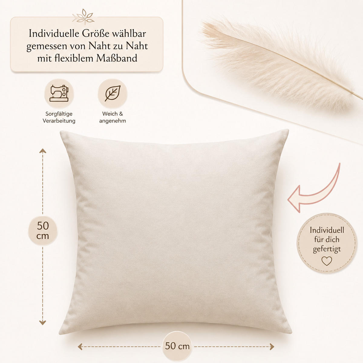 FEDERKISSEN 50/50 cm Baumwolle - Creme, Textil (50/50cm) - TiborTex
